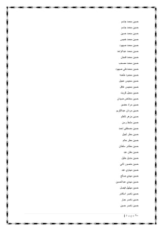 61| P a g e
‫جاسم‬ ‫محمد‬ ‫حسين‬
‫جاسم‬ ‫محمد‬ ‫حسين‬
‫حسين‬ ‫محمد‬ ‫حسين‬
‫خميس‬ ‫محمد‬ ‫حسين‬
‫صيهود‬ ‫محمد‬ ‫حسين‬
‫عبدالواحد‬ ‫محمد‬ ‫حسين‬
‫فنجان‬ ‫محمد‬ ‫حسين‬
‫مصحب‬ ‫محمد‬ ‫حسين‬
‫صيهود‬ ‫محمدعلي‬ ‫حسين‬
‫طعمه‬ ‫محمود‬ ‫حسين‬
‫عجيل‬ ‫محيبس‬ ‫حسين‬
‫غافل‬ ‫محيبس‬ ‫حسين‬
‫كريت‬ ‫محيل‬ ‫حسين‬
‫ضيدان‬ ‫مختاض‬ ‫حسين‬
‫حضير‬ ‫مراد‬ ‫حسين‬
‫عبدالكريم‬ ‫مردان‬ ‫حسين‬
‫كاظم‬ ‫مزهر‬ ‫حسين‬
‫رسن‬ ‫مشط‬ ‫حسين‬
‫احمد‬ ‫مصطفى‬ ‫حسين‬
‫ثجيل‬ ‫مطر‬ ‫حسين‬
‫حاتم‬ ‫مطر‬ ‫حسين‬
‫سلطان‬ ‫مطشر‬ ‫حسين‬
‫عبد‬ ‫مفتن‬ ‫حسين‬
‫خليل‬ ‫منديل‬ ‫حسين‬
‫ثاني‬ ‫منصور‬ ‫حسين‬
‫غبد‬ ‫مهاوي‬ ‫حسين‬
‫صالح‬ ‫مهدي‬ ‫حسين‬
‫عبدالحسين‬ ‫مهدي‬ ‫حسين‬
‫فيصل‬ ‫مهلهل‬ ‫حسين‬
‫اسكندر‬ ‫ناصر‬ ‫حسين‬
‫جبار‬ ‫ناصر‬ ‫حسين‬
‫حسين‬ ‫ناصر‬ ‫حسين‬
 