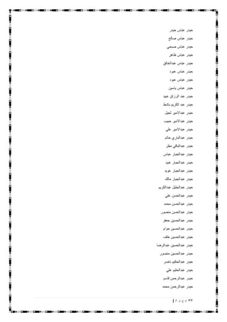 77| P a g e
‫حيدر‬ ‫عباس‬ ‫حيدر‬
‫صالح‬ ‫عباس‬ ‫حيدر‬
‫صبحي‬ ‫عباس‬ ‫حيدر‬
‫ظاهر‬ ‫عباس‬ ‫حيدر‬
‫عبدالخالق‬ ‫عباس‬ ‫حيدر‬
‫عبود‬ ‫عباس‬ ‫حيدر‬
‫عبود‬ ‫عباس‬ ‫حيدر‬
‫ياسين‬ ‫عباس‬ ‫حيدر‬
‫عبيد‬ ‫الرزاق‬ ‫عبد‬ ‫حيدر‬
‫باشط‬ ‫الكريم‬ ‫عبد‬ ‫حيدر‬
‫ثجيل‬ ‫عبداالمير‬ ‫حيدر‬
‫حبيب‬ ‫عبداالمير‬ ‫حيدر‬
‫علي‬ ‫عبداالمير‬ ‫حيدر‬
‫حاتم‬ ‫عبدالباري‬ ‫حيدر‬
‫مطر‬ ‫عبدالباقي‬ ‫حيدر‬
‫عباس‬ ‫عبدالجبار‬ ‫حيدر‬
‫عبيد‬ ‫عبدالجبار‬ ‫حيدر‬
‫عويد‬ ‫عبدالجبار‬ ‫حيدر‬
‫مالك‬ ‫عبدالجبار‬ ‫حيدر‬
‫عبدالكريم‬ ‫عبدالجليل‬ ‫حيدر‬
‫علي‬ ‫عبدالحسن‬ ‫حيدر‬
‫محمد‬ ‫عبدالحسن‬ ‫حيدر‬
‫منصور‬ ‫عبدالحسن‬ ‫حيدر‬
‫ج‬ ‫عبدالحسين‬ ‫حيدر‬‫عفر‬
‫حوام‬ ‫عبدالحسين‬ ‫حيدر‬
‫خلف‬ ‫عبدالحسين‬ ‫حيدر‬
‫عبدالرضا‬ ‫عبدالحسين‬ ‫حيدر‬
‫منصور‬ ‫عبدالحسين‬ ‫حيدر‬
‫ناصر‬ ‫عبدالحكيم‬ ‫حيدر‬
‫علي‬ ‫عبدالحليم‬ ‫حيدر‬
‫قاسم‬ ‫عبدالرحمن‬ ‫حيدر‬
‫محمد‬ ‫عبدالرحمن‬ ‫حيدر‬
 
