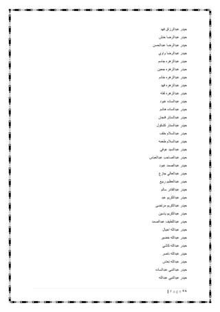 78| P a g e
‫فهد‬ ‫عبدالرزاق‬ ‫حيدر‬
‫حنش‬ ‫عبدالرضا‬ ‫حيدر‬
‫عبدالحسن‬ ‫عبدالرضا‬ ‫حيدر‬
‫واوي‬ ‫عبدالرضا‬ ‫حيدر‬
‫جاسم‬ ‫عبدالزهره‬ ‫حيدر‬
‫جحين‬ ‫عبدالزهره‬ ‫حيدر‬
‫خادم‬ ‫عبدالزهره‬ ‫حيدر‬
‫فهد‬ ‫عبدالزهره‬ ‫حيدر‬
‫لفته‬ ‫عبدالزهره‬ ‫حيدر‬
‫عبود‬ ‫عبدالساده‬ ‫حيدر‬
‫هاشم‬ ‫عبدالساده‬ ‫حيدر‬
‫فنجان‬ ‫عبدالستار‬ ‫حيدر‬
‫كشكول‬ ‫عبدالستار‬ ‫حيدر‬
‫خلف‬ ‫عبدالسالم‬ ‫حيدر‬
‫طعمه‬ ‫عبدالسالم‬ ‫حيدر‬
‫عوفي‬ ‫عبدالسيد‬ ‫حيدر‬
‫عب‬ ‫عبدالصاحب‬ ‫حيدر‬‫دالعباس‬
‫عبود‬ ‫عبدالصمد‬ ‫حيدر‬
‫جازع‬ ‫عبدالعالي‬ ‫حيدر‬
‫ربيع‬ ‫عبدالعظيم‬ ‫حيدر‬
‫سالم‬ ‫عبدالقادر‬ ‫حيدر‬
‫عبد‬ ‫عبدالكريم‬ ‫حيدر‬
‫مرتضى‬ ‫عبدالكريم‬ ‫حيدر‬
‫ياسين‬ ‫عبدالكريم‬ ‫حيدر‬
‫عبدالصمد‬ ‫عبداللطيف‬ ‫حيدر‬
‫احيال‬ ‫عبدالله‬ ‫حيدر‬
‫خضير‬ ‫عبدالله‬ ‫حيدر‬
‫كاشي‬ ‫عبدالله‬ ‫حيدر‬
‫ناصر‬ ‫عبدالله‬ ‫حيدر‬
‫نعاس‬ ‫عبدالله‬ ‫حيدر‬
‫عبدالساده‬ ‫عبدالنبي‬ ‫حيدر‬
‫عبدالله‬ ‫عبدالنبي‬ ‫حيدر‬
 