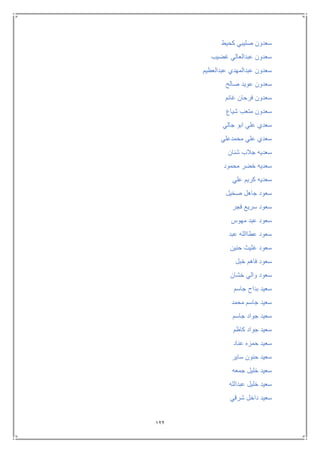122
‫كحيط‬ ‫صليبي‬ ‫سعدون‬
‫غضيب‬ ‫عبدالعالي‬ ‫سعدون‬
‫عبدالعظيم‬ ‫عبدالمهدي‬ ‫سعدون‬
‫صالح‬ ‫عويد‬ ‫سعدون‬
‫غانم‬ ‫فرحان‬ ‫سعدون‬
‫شياع‬ ‫متعب‬ ‫سعدون‬
‫جالي‬ ‫ابو‬ ‫علي‬ ‫سعدي‬
‫محمدعلي‬ ‫علي‬ ‫سعدي‬
‫شنان‬ ‫جالب‬ ‫سعديه‬
‫محمود‬ ‫خضر‬ ‫سعديه‬
‫كريم‬ ‫سعديه‬‫علي‬
‫صخيل‬ ‫جاهل‬ ‫سعود‬
‫فجر‬ ‫سريع‬ ‫سعود‬
‫مهوس‬ ‫عبد‬ ‫سعود‬
‫عبد‬ ‫عطاالله‬ ‫سعود‬
‫حنين‬ ‫غثيث‬ ‫سعود‬
‫خبل‬ ‫فاهم‬ ‫سعود‬
‫خشان‬ ‫والي‬ ‫سعود‬
‫جاسم‬ ‫بداح‬ ‫سعيد‬
‫محمد‬ ‫جاسم‬ ‫سعيد‬
‫جاسم‬ ‫جواد‬ ‫سعيد‬
‫كاظم‬ ‫جواد‬ ‫سعيد‬
‫عناد‬ ‫حمزه‬ ‫سعيد‬
‫ساير‬ ‫حنون‬ ‫سعيد‬
‫جمعه‬ ‫خليل‬ ‫سعيد‬
‫عبدالله‬ ‫خليل‬ ‫سعيد‬
‫شرقي‬ ‫داخل‬ ‫سعيد‬
 