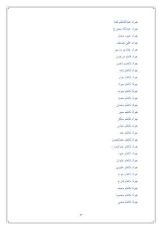 43
‫لفته‬ ‫عبدالكاظم‬ ‫جواد‬
‫محيرج‬ ‫عبدالله‬ ‫جواد‬
‫دحام‬ ‫عبود‬ ‫جواد‬
‫نصيف‬ ‫علي‬ ‫جواد‬
‫مزيهر‬ ‫غناوي‬ ‫جواد‬
‫مرجون‬ ‫فاهم‬ ‫جواد‬
‫نا‬ ‫كاضم‬ ‫جواد‬‫صر‬
‫تايه‬ ‫كاظم‬ ‫جواد‬
‫جبار‬ ‫كاظم‬ ‫جواد‬
‫جواد‬ ‫كاظم‬ ‫جواد‬
‫جوده‬ ‫كاظم‬ ‫جواد‬
‫حميد‬ ‫كاظم‬ ‫جواد‬
‫سلمان‬ ‫كاظم‬ ‫جواد‬
‫سهر‬ ‫كاظم‬ ‫جواد‬
‫شاكر‬ ‫كاظم‬ ‫جواد‬
‫عباس‬ ‫كاظم‬ ‫جواد‬
‫عبد‬ ‫كاظم‬ ‫جواد‬
‫عبدالحسن‬ ‫كاظم‬ ‫جواد‬
‫عبدالحمزه‬ ‫كاظم‬ ‫جواد‬
‫عبود‬ ‫كاظم‬ ‫جواد‬
‫علوان‬ ‫كاظم‬ ‫جواد‬
‫عليوي‬ ‫كاظم‬ ‫جواد‬
‫عوده‬ ‫كاظم‬ ‫جواد‬
‫فازع‬ ‫كاظم‬ ‫جواد‬
‫محمد‬ ‫كاظم‬ ‫جواد‬
‫محمود‬ ‫كاظم‬ ‫جواد‬
‫محي‬ ‫كاظم‬ ‫جواد‬
 