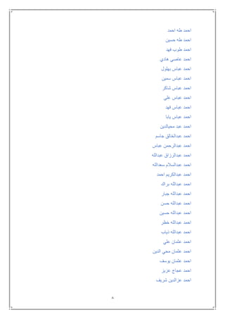 8
‫احمد‬ ‫طه‬ ‫احمد‬
‫حسين‬ ‫طه‬ ‫احمد‬
‫فهد‬ ‫طوب‬ ‫احمد‬
‫هادي‬ ‫عاصي‬ ‫احمد‬
‫بهلول‬ ‫عباس‬ ‫احمد‬
‫سمين‬ ‫عباس‬ ‫احمد‬
‫شاكر‬ ‫عباس‬ ‫احمد‬
‫علي‬ ‫عباس‬ ‫احمد‬
‫فهد‬ ‫عباس‬ ‫احمد‬
‫يابا‬ ‫عباس‬ ‫احمد‬
‫محيالدين‬ ‫عبد‬ ‫احمد‬
‫جاسم‬ ‫عبدالخالق‬ ‫احمد‬
‫عباس‬ ‫عبدالرحمن‬ ‫احمد‬
‫عبدالله‬ ‫عبدالرزاق‬ ‫احمد‬
‫سعدالله‬ ‫عبدالسالم‬ ‫احمد‬
‫احمد‬ ‫عبدالكريم‬ ‫احمد‬
‫بر‬ ‫عبدالله‬ ‫احمد‬‫اك‬
‫جبار‬ ‫عبدالله‬ ‫احمد‬
‫حسن‬ ‫عبدالله‬ ‫احمد‬
‫حسين‬ ‫عبدالله‬ ‫احمد‬
‫خظر‬ ‫عبدالله‬ ‫احمد‬
‫ذياب‬ ‫عبدالله‬ ‫احمد‬
‫علي‬ ‫عثمان‬ ‫احمد‬
‫الدين‬ ‫محي‬ ‫عثمان‬ ‫احمد‬
‫يوسف‬ ‫عثمان‬ ‫احمد‬
‫عزيز‬ ‫عجاج‬ ‫احمد‬
‫شريف‬ ‫عزالدين‬ ‫احمد‬
 