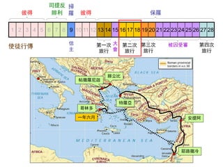 1 2 3 4 5 6 7 8 9 10 11 12 13 14 15 16 17 18 19 20 21 22 23 24 25 26 27 2813 14 15 16 17 18 19 20 21 22 23 24 25 26 27 28
耶路撒冷
安提阿
腓立比
哥林多
彼得
司提反
腓利 保羅彼得
掃
羅
第一次
旅行
第二次
旅行
第三次
旅行
第四次
旅行
被囚受審信
主
大
會
一年六月
帖撒羅尼迦
特羅亞
使徒行傳
 