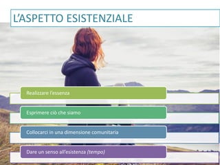 www.gruppolen.it
Realizzare l’essenza
Esprimere ciò che siamo
Collocarci in una dimensione comunitaria
Dare un senso all’esistenza (tempo)
L’ASPETTO ESISTENZIALE
 