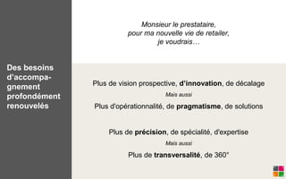 Notre vision
Digital
/ CRM
RH
Etc.
Cohérence 360°
Transversalité
=
Dream teams
par projet
Prospective, veille, innovation
 