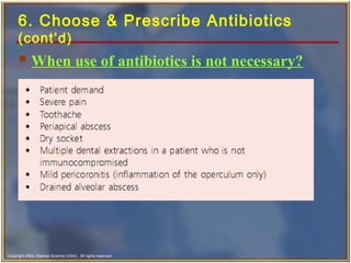Copyright 2003, Elsevier Science (USA). All rights reserved.
6. Choose & Prescribe Antibiotics
(cont’d)
 When use of antibiotics is not necessary?
 