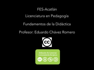 Profesor: Eduardo Chávez Romero
Licenciatura en Pedagogía
FES-Acatlán
Fundamentos de la Didáctica
 