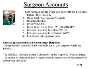 Each Surgeon has his or her own page with the Following
Create a spreadsheet for all of your target Hospitals:
189
 