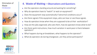27Marek.Piatkowski@Rogers.com
Elimination of
Waste
Introduction
Thinkingwin, Win, WIN
4. Waste of Waiting – Observations a...