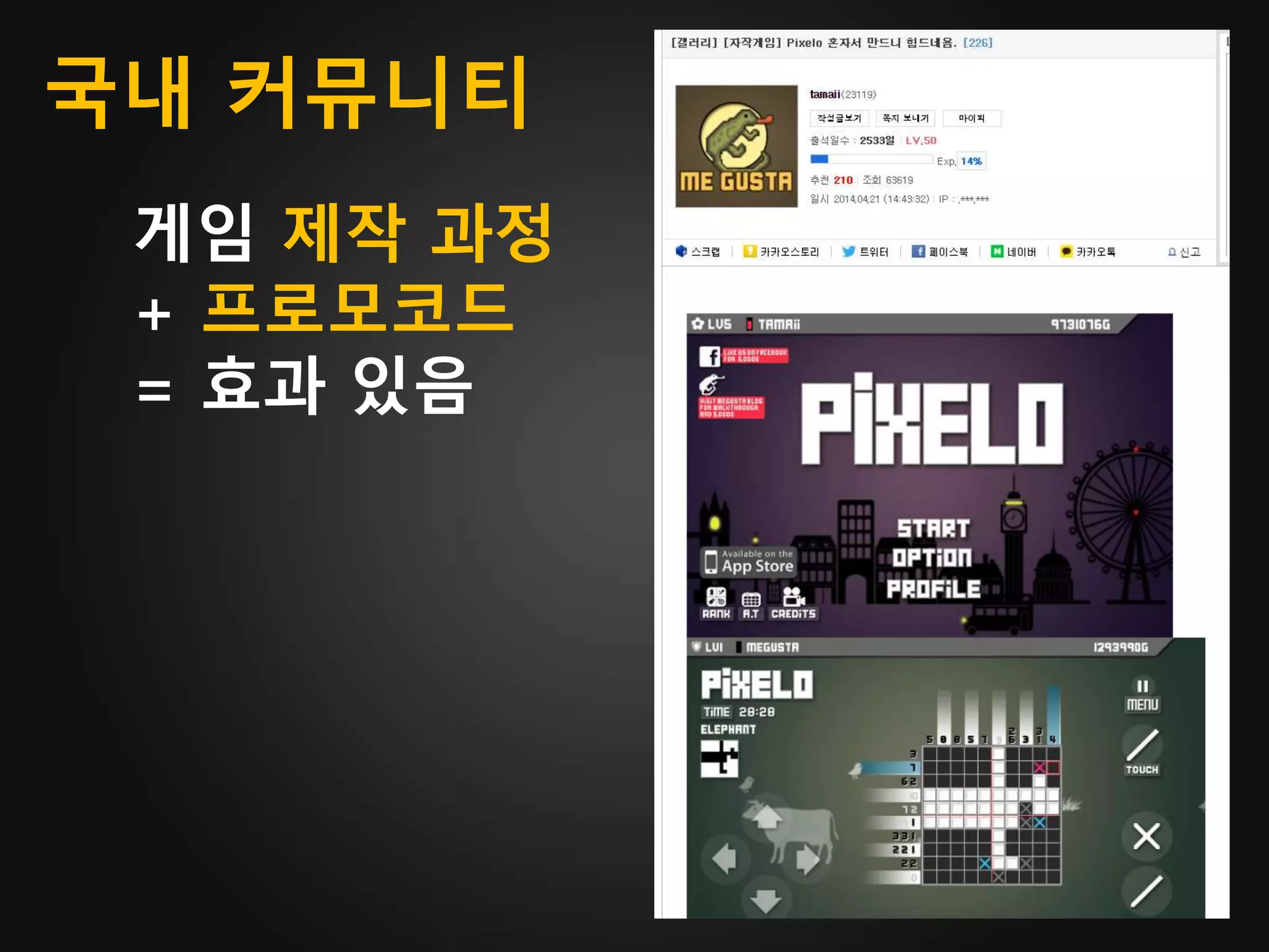 국내 커뮤니티
게임 제작 과정
+ 프로모코드
= 효과 있음
 