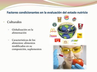 •  Culturales	
  	
  
	
  
•  Globalización	
  en	
  la	
  
alimentación	
  	
  
•  Características	
  de	
  los	
  
alimentos:	
  alimentos	
  
modiﬁcados	
  en	
  su	
  
composición,	
  suplementos	
  
 