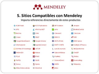 Importa referencias directamente de estos productos
5. Sitios Compatibles con Mendeley
 