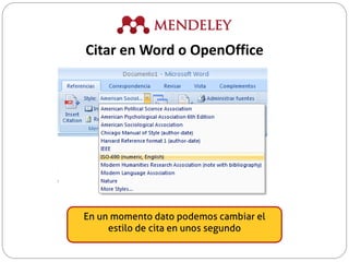 En un momento dato podemos cambiar el
estilo de cita en unos segundo
Citar en Word o OpenOffice
 