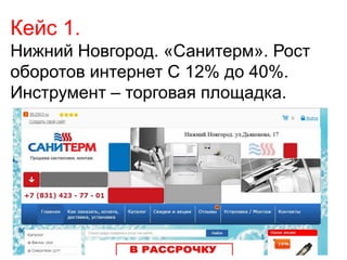 13
Кейс 1.
Нижний Новгород. «Санитерм». Рост
оборотов интернет С 12% до 40%.
Инструмент – торговая площадка.
 