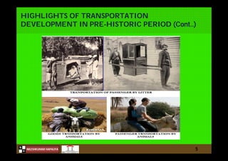N
NILESHKUMAR HAPALIYA
H
HIGHLIGHTS OF TRANSPORTATION
DEVELOPMENT IN PRE-HISTORIC PERIOD (Cont..)
5
 