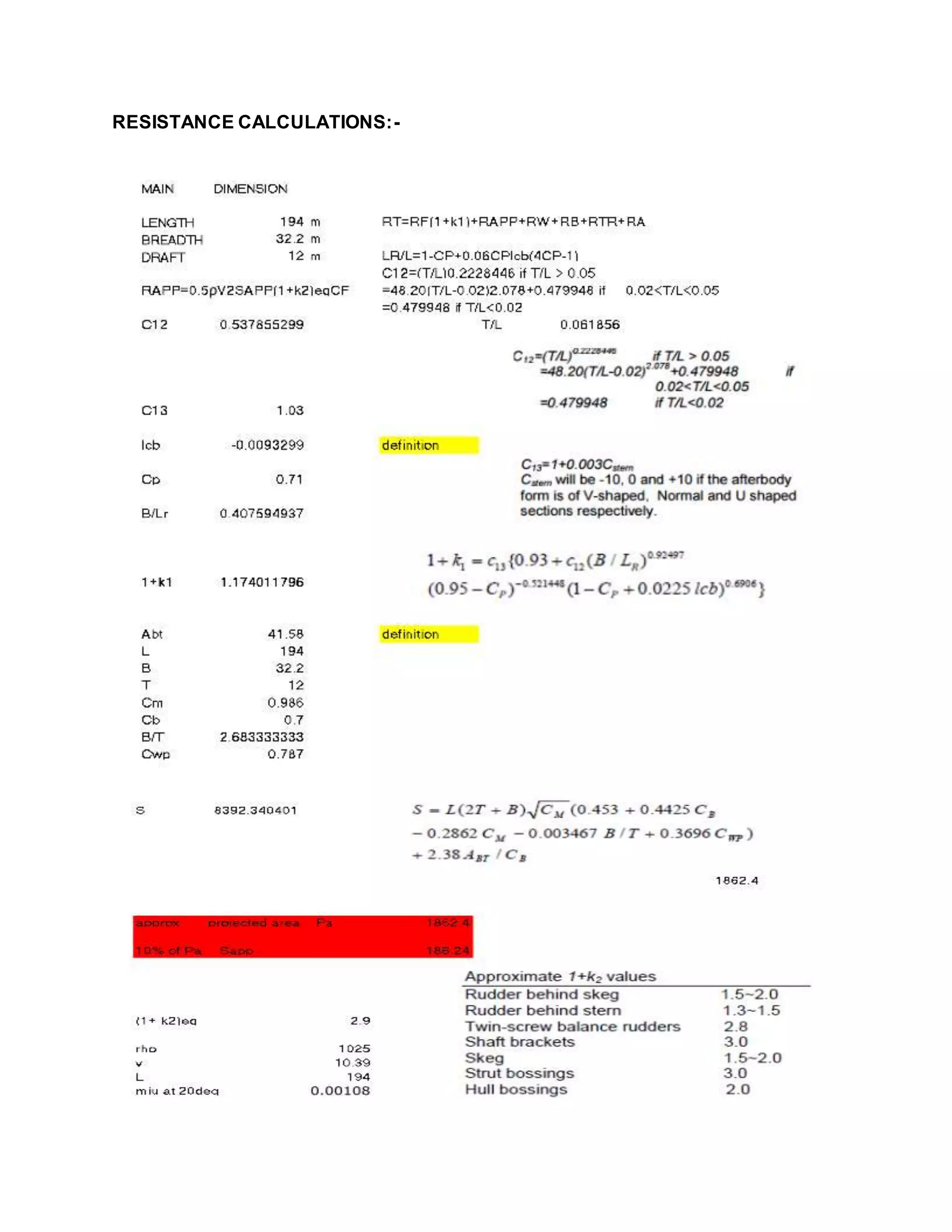 RESISTANCE CALCULATIONS:-
 