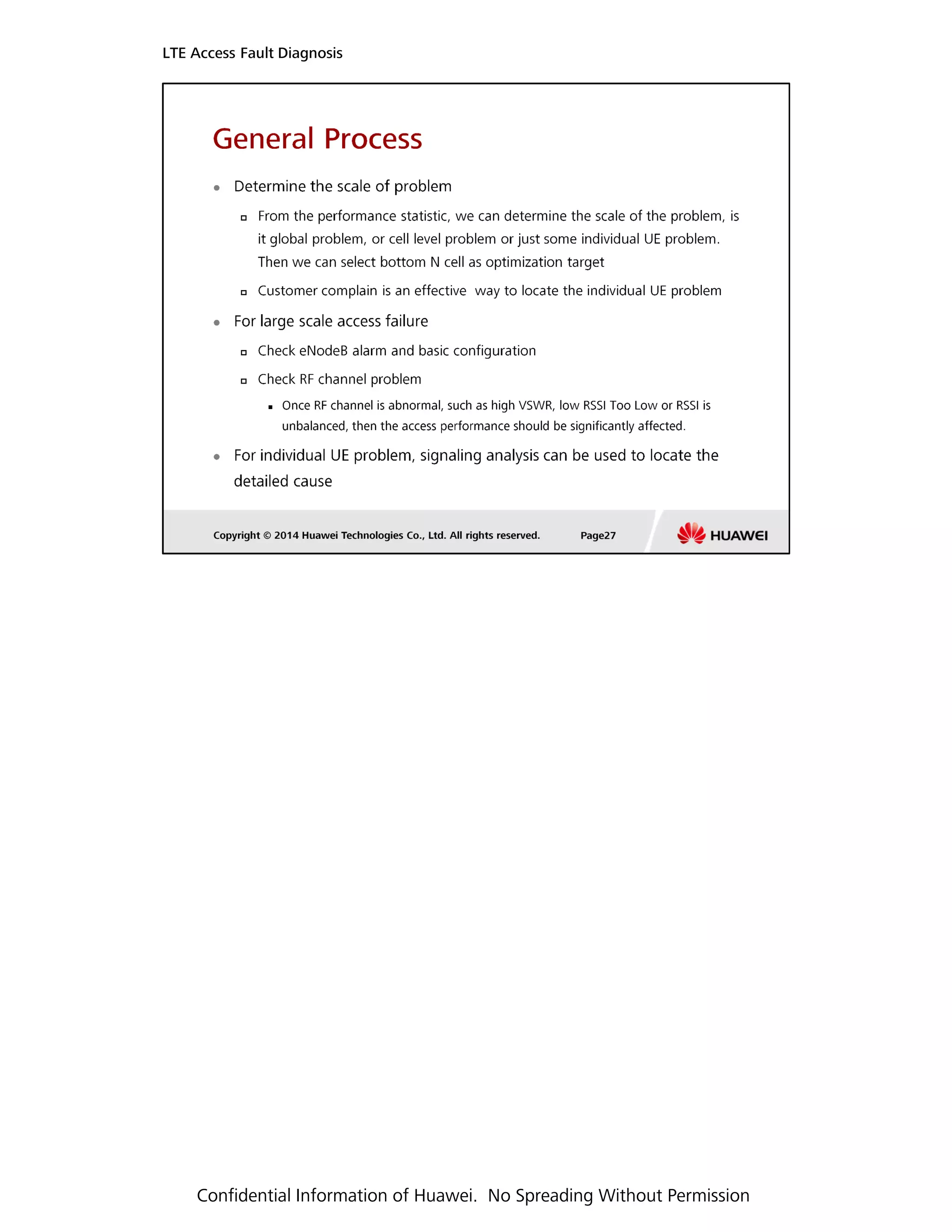 LTE Access Fault Diagnosis
Confidential Information of Huawei. No Spreading Without Permission
 