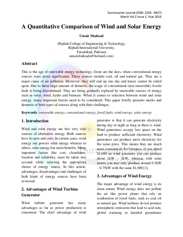 A Quantitative Comparison Of Wind And Solar Energy