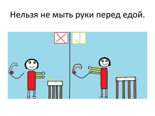 Нельзя не мыть руки перед едой.