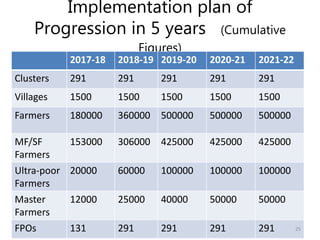 Implementation plan of
Progression in 5 years (Cumulative
Figures)
2017-18 2018-19 2019-20 2020-21 2021-22
Clusters 291 29...