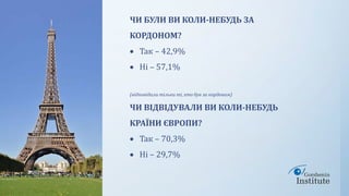 ЧИ БУЛИ ВИ КОЛИ-НЕБУДЬ ЗА
КОРДОНОМ?
• Так – 42,9%
• Ні – 57,1%
(відповідали тільки ті, хто був за кордоном)
ЧИ ВІДВІДУВАЛИ...
