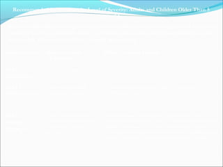 Recommended Medications by Level of Severity: Adults and Children Older Than 5
Years of Age
All Levels: In addition to regular daily controller therapy, rapid-acting inhaled 2-agonist1
should be taken as needed to relieve symptoms, but should not be taken more than 3-4
times a day. Patient education is essential at every step.
Level of Severity Daily Controller
Medications
Other Treatment Options
STEP 1
Intermittent
• None necessary.
STEP 2
Mild Persistent
• Low-dose inhaled
glucocorticosteroid
• Sustained-release theophylline or Cromone or
Leukotriene modifier
STEP 3
Moderate
Persistent
Low-to medium-dose
glucocorticosteroid plus
long-acting inhaled 2-
agonist
• Medium-dose inhaled glucocorticosteroid plus
sustainedrelease theophylline, or Medium-dose inhaled
glucocorticosteroid plus long-acting oral β2-agonist, or
High-dose inhaled glucocorticosteroid or Medium-dose
inhaled glucocorticosteroid plus leukotriene modifier
 