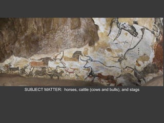SUBJECT MATTER: horses, cattle (cows and bulls), and stags
 