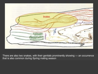 There are also two snakes, with their genitals prominently showing — an occurrence
that is also common during Spring mating season
Snakes
 