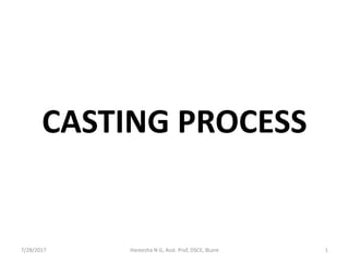 CASTING PROCESS
7/28/2017 Hareesha N G, Asst. Prof, DSCE, BLore 1
 