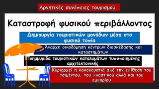 Καταστροφή φυσικού περιβάλλοντος
Δημιουργία τουριστικών μονάδων μέσα στο
φυσικό τοπίο
Πλημμυρίδα τουριστικών καταλυμάτων τυποποιημένης
αρχιτεκτονικής
 