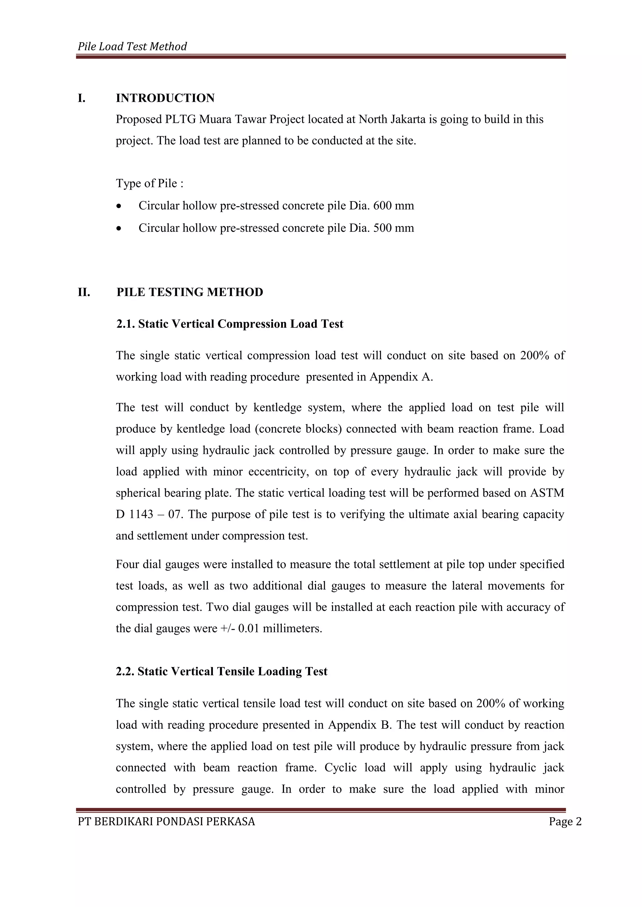 1. metode loading test muara tawar (bpp) | PDF