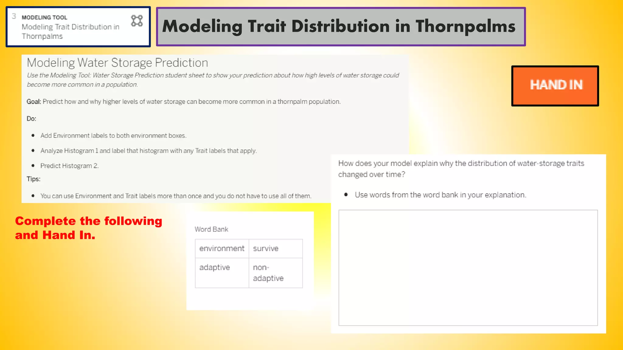 Modeling Trait Distribution in Thornpalms
Complete the following
and Hand In.
 