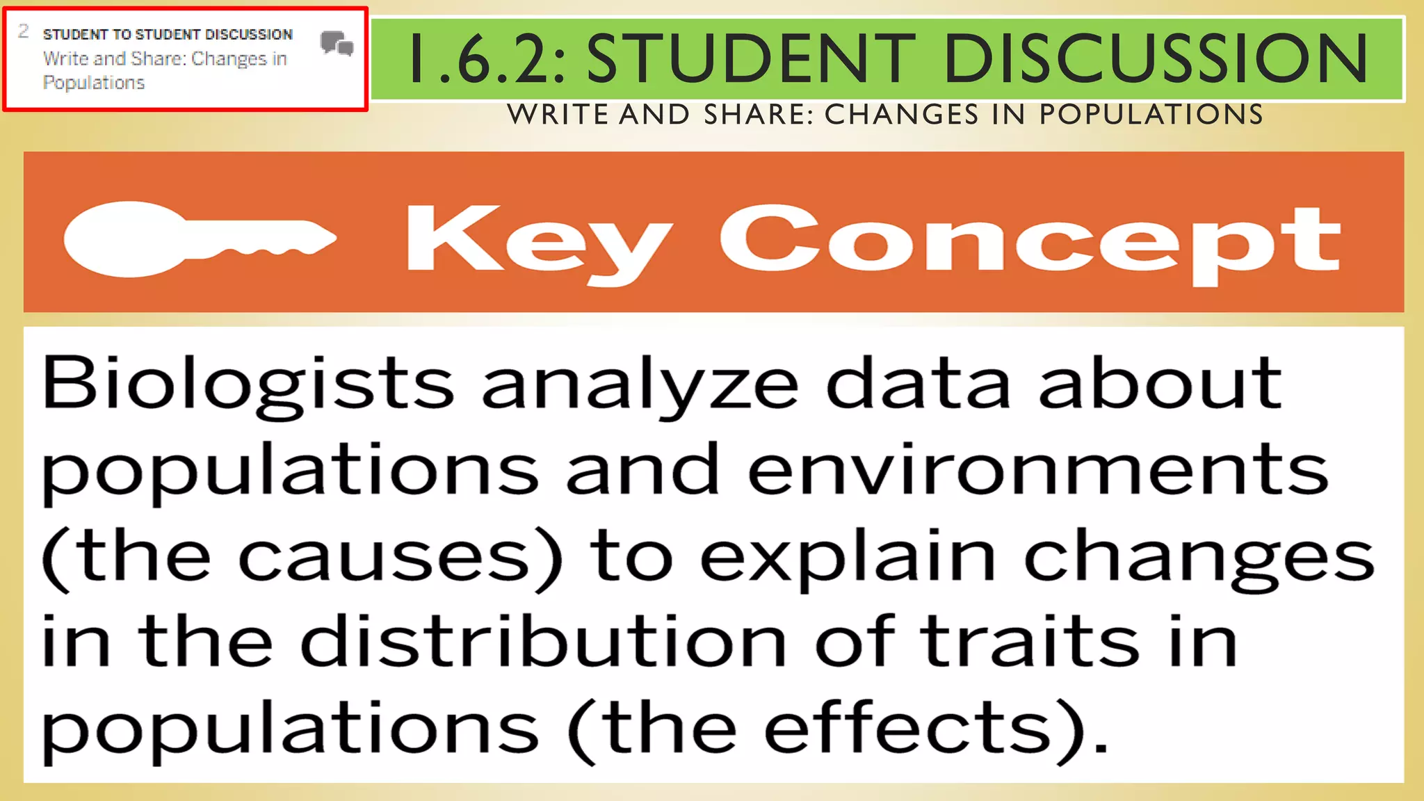 1.6.2: STUDENT DISCUSSION
WRITE AND SHARE: CHANGES IN POPULATIONS
 