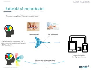 Conversational user interfaces. 12
CONFIDENTIAL
Processors obey Moore's law, can interfaces follow ?
Bandwidth of communication
Quad Core mobile:
6,4 Giga operations/s
Extreme multicore computer @ 100 Hz
Enourmous ammount operations/cycle.
= 1016 operation/s
3-4 symbols/sec2-3 symbols/sec
20 symbols/sec UNINTERUPTED
 