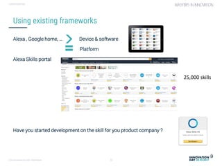 Conversational user interfaces. 32
CONFIDENTIAL
Alexa , Google home, … Device & software
Platform
Alexa Skills portal
Have you started development on the skill for you product company ?
Using existing frameworks
25,000 skills
 