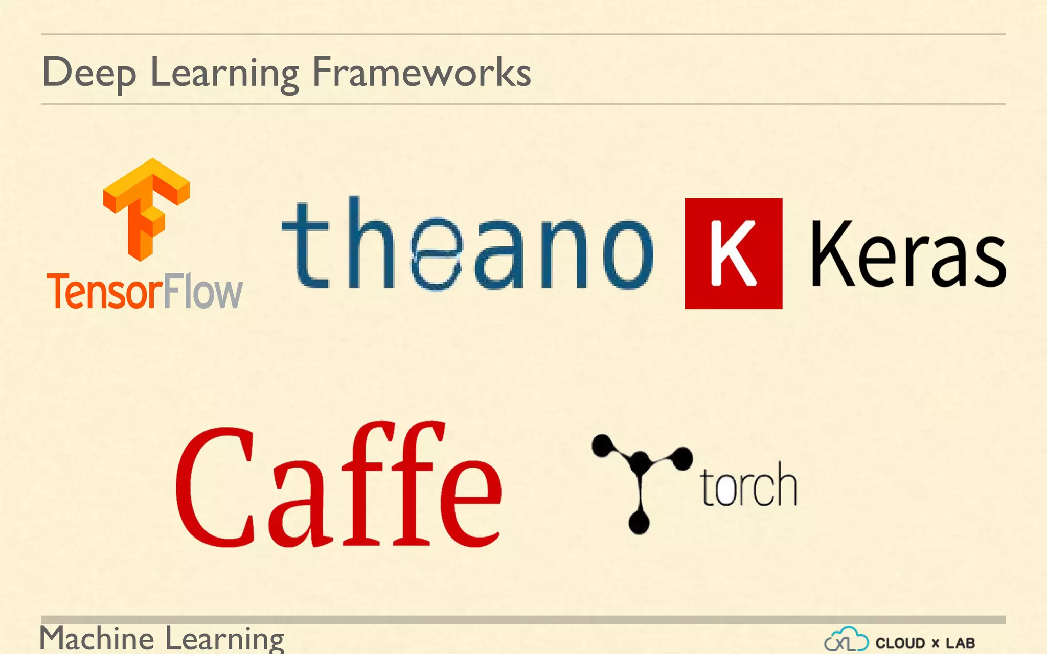 Machine Learning
Deep Learning Frameworks
 