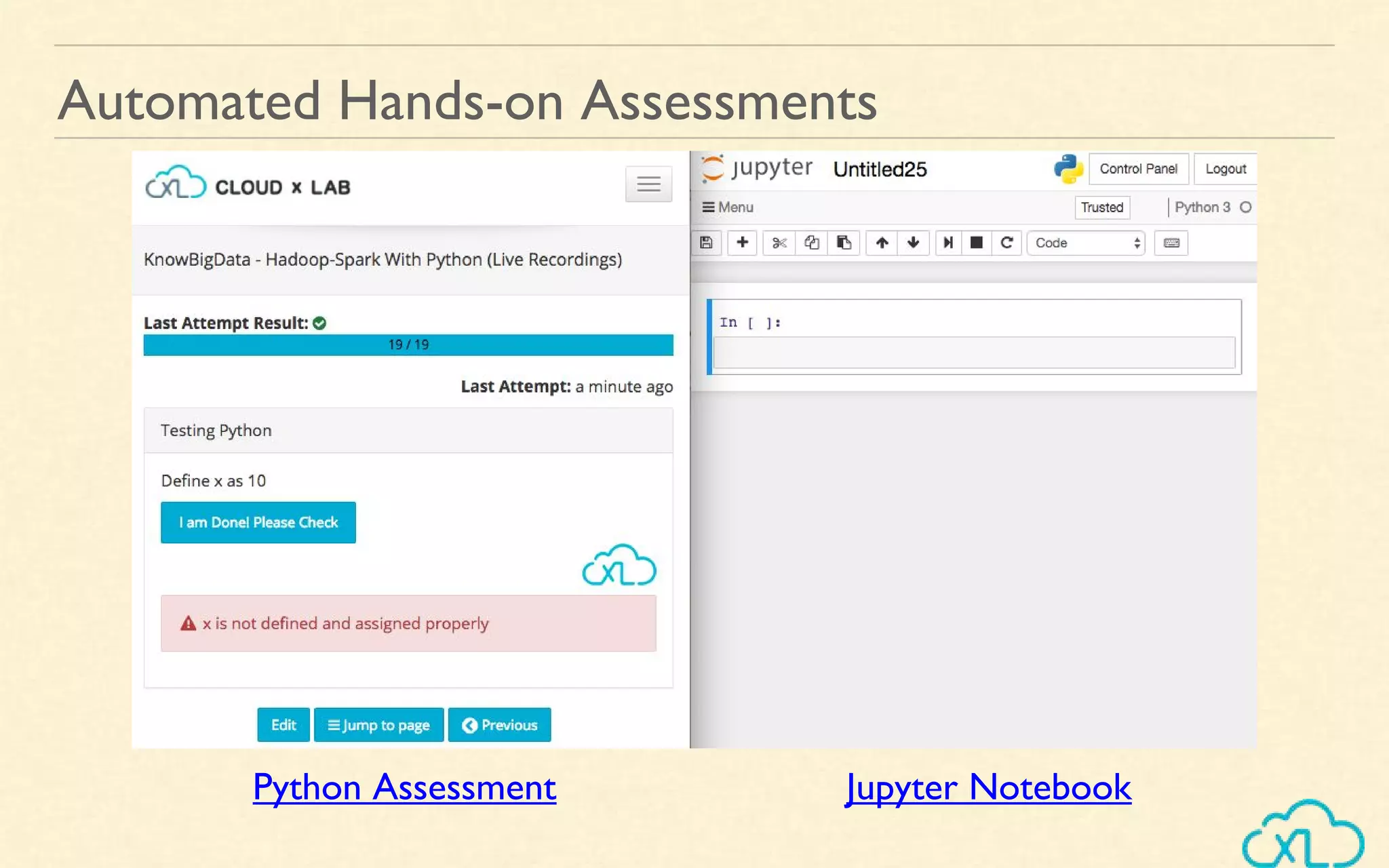 Automated Hands-on Assessments
Python Assessment Jupyter Notebook
 