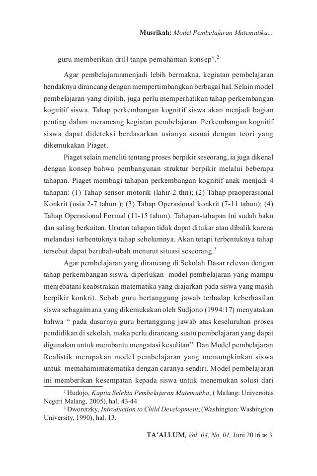 MODEL PEMBELAJARAN MATEMATIKA REALISTIK SEBAGAI