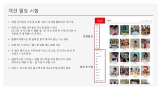 개선 필요 사항
▪ 매일 아이들의 수업 및 생활 사진이 유치원 홈페이지 게시 됨
▪ 와이프는 매일 아이들의 사진을 받아서 정리
(로그인  사진첩  일별 게시판 또는 방과 후 수업 게시판 
사진을 우 클릭해서 다운로드)
▪ 홈페이지에서는 몇 달에 한 번씩 묶어서 받는 기능 제공
▪ 보통 5장 이상이고, 행사를 했을 때는 30장 이상
▪ 두 명의 딸이 같은 유치원에 다니고 있으며, 큰 아이는 방과 후
수업도 1~2개 받음
▪ 결론적으로, 아이들 사진을 거의 매일 받아 정리하기 위해
와이프는 매일 수 분 ~ 십 수분 이상을 소모
▪ 따라서, 사진을 보다 쉽고 빠르게 다운로드할 방법이 필요
연령별 반
방과 후 수업
 