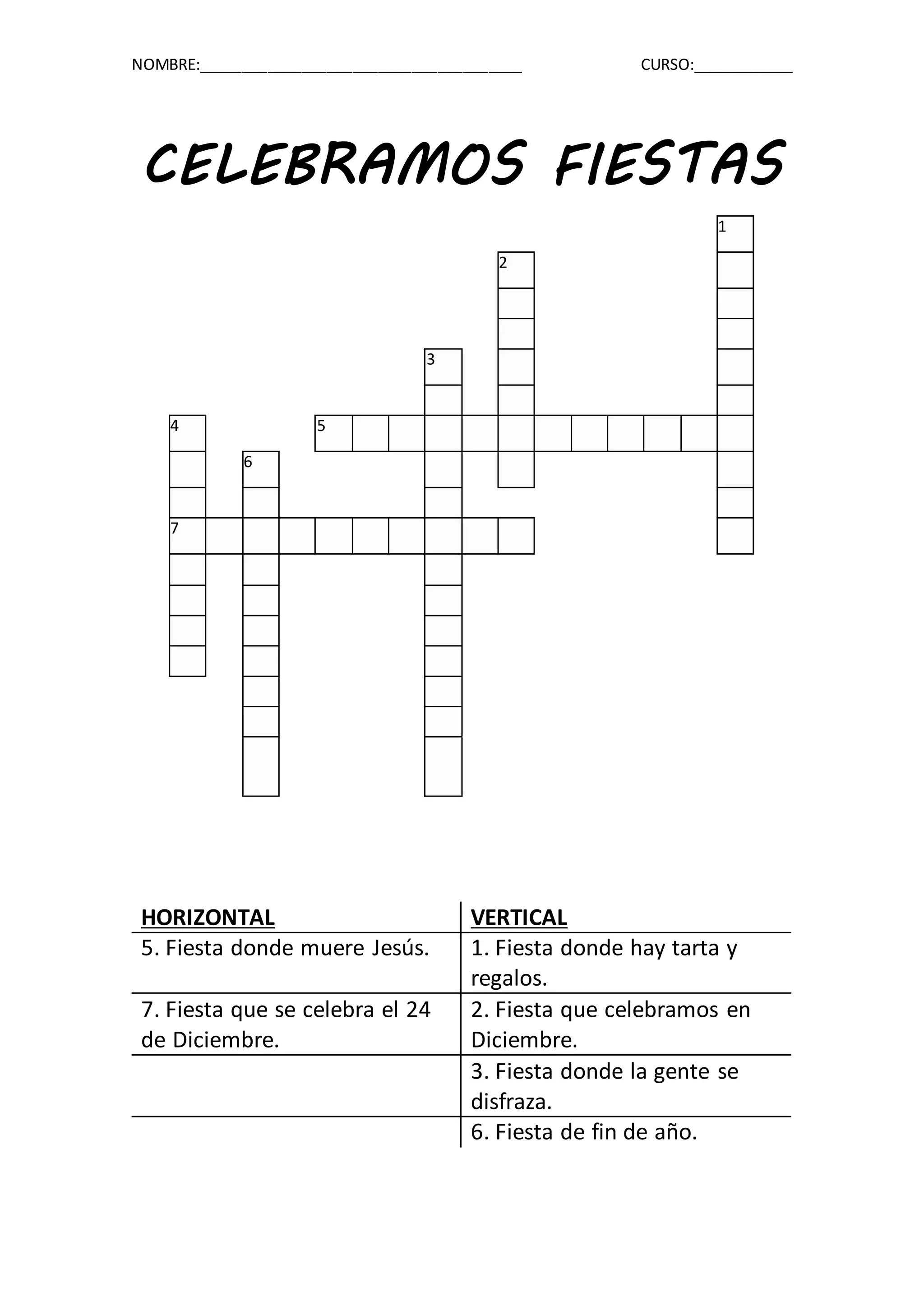 Crucigrama 1º Primaria | DOCX | National & Civic Holidays | Holidays