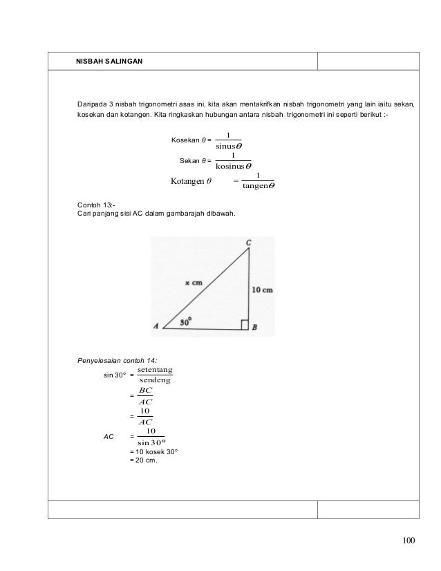 Soalan Matematik Tingkatan 3 Nisbah Trigonometri