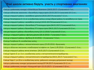 Учні школи активно беруть участь у спортивних змаганнях:
 