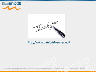 "Supporting Blue Growth with innovative applications based on EU e-infrastructures”, 14-15 February 2018, Brussels15/02/2018 14
http://www.bluebridge-vres.eu/
 