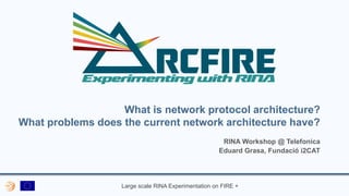 Large scale RINA Experimentation on FIRE +
What is network protocol architecture?
What problems does the current network architecture have?
RINA Workshop @ Telefonica
Eduard Grasa, Fundació i2CAT
 