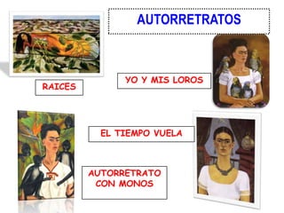 AUTORRETRATO
CON MONOS
YO Y MIS LOROS
EL TIEMPO VUELA
RAICES
AUTORRETRATOS
 