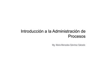 Introducción a la Administración de
Procesos
Mg. Maria Mercedes Sánchez Salcedo
 