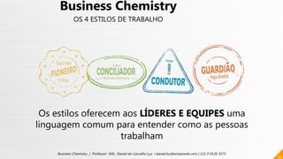 43
Business Chemistry | Professor MSc. Daniel de Carvalho Luz | daniel.luz@emaisweb.com | (15) 9 9126 5571
Business Chemistry
OS 4 ESTILOS DE TRABALHO
Os estilos oferecem aos LÍDERES E EQUIPES uma
linguagem comum para entender como as pessoas
trabalham
 