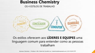 50
Business Chemistry | Professor MSc. Daniel de Carvalho Luz | daniel.luz@emaisweb.com | (15) 9 9126 5571
Business Chemistry
OS 4 ESTILOS DE TRABALHO
Os estilos oferecem aos LÍDERES E EQUIPES uma
linguagem comum para entender como as pessoas
trabalham
 