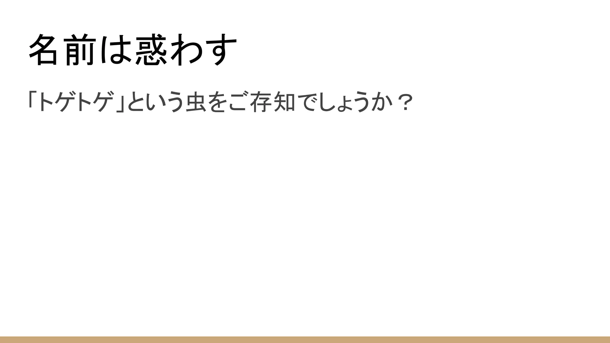 名前は惑わす
「トゲトゲ」という虫をご存知でしょうか？
 