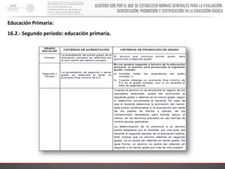 ACUERDO 696 POR EL QUE SE ESTABLECEN NORMAS GENERALES PARA LA EVALUACIÓN,
ACREDITACIÓN, PROMOCIÓN Y CERTIFICACIÓN EN LA EDUCACIÓN BÁSICA
Educación Primaria:
16.2.- Segundo periodo: educación primaria.
 